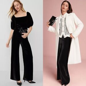 Ann Taylor Womens Velvet Wide Leg Palazzo Pants 4 Black Rayon Silk Classic